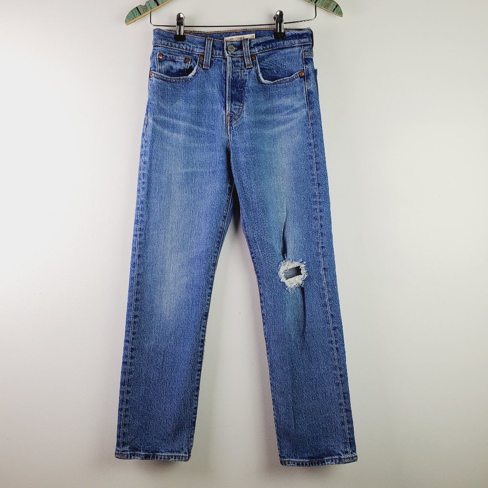 Levi's Wedgie Straight Button Fly Cropped Hi-Rise Jeans in Jive, Sz 24 - Picture 2 of 13